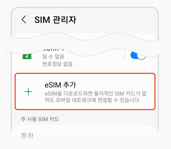 SIM 관리자에서 eSIM 추가 선택